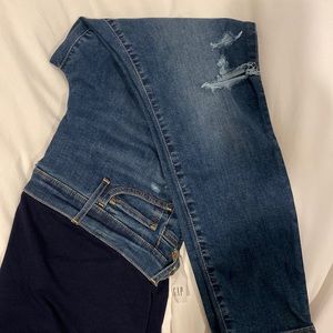 Maternity skinny jeans, light distress dark wash